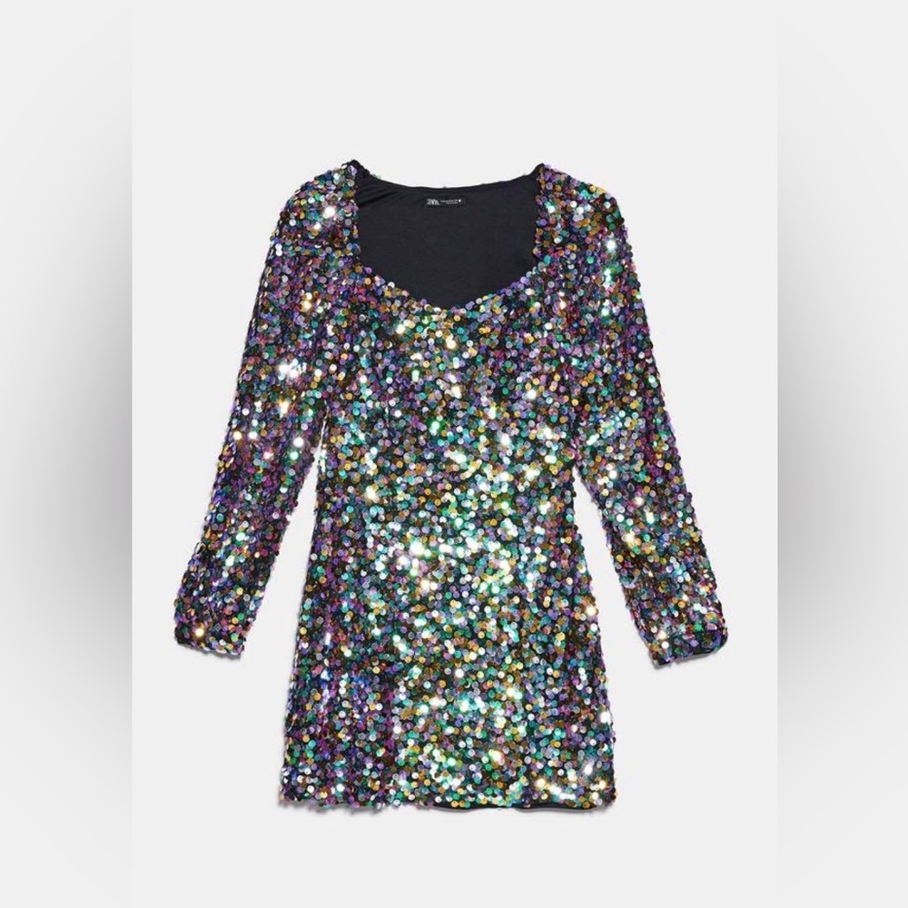 Zara Woman Mini Dress Size S Sequin New  MULTICOLORED